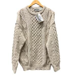 Aran Crafts Ireland Sweater Wool Fleck Cable Knit Fisherman Mens Large NEW